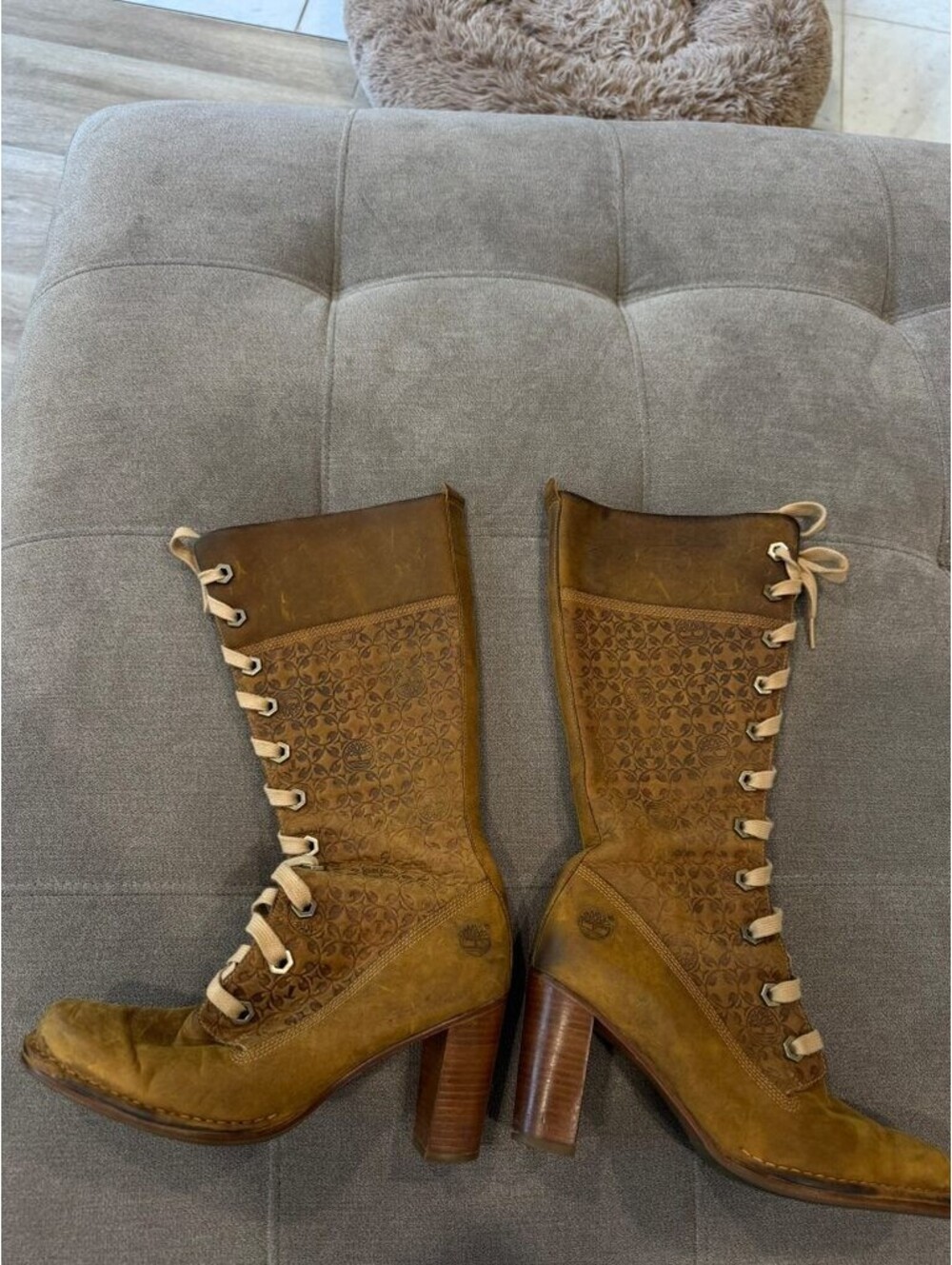 Timberland Tall Lace Up Heeled Boots Brown Leather Women7.5M